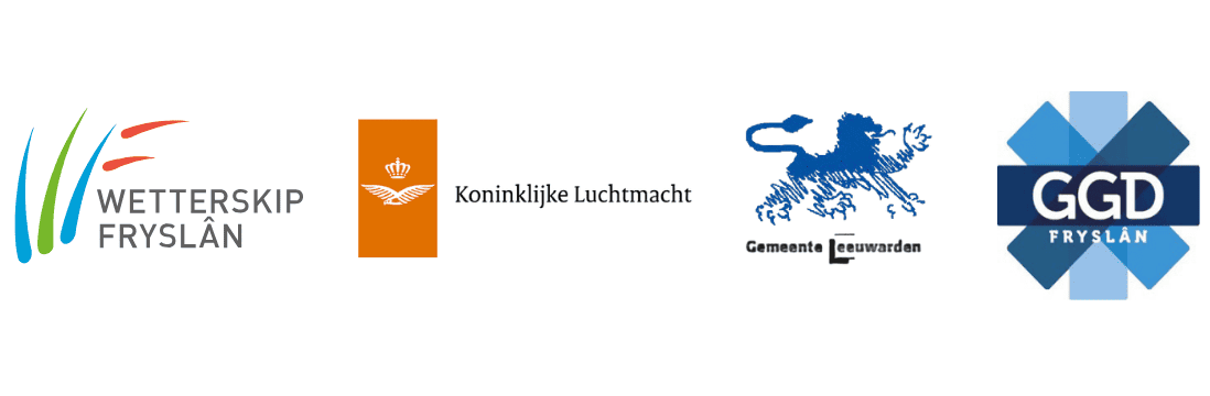 logo's Wetterskip Fryslan - Koninklijke Landmacht - gemeente Leeuwarden - GGD Fryslân
